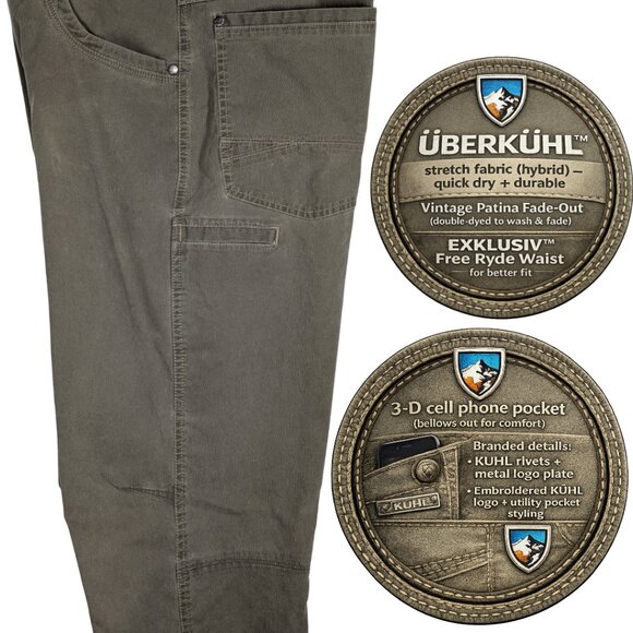 KÜHL REVOLVR Pants Men’s 34x34 Olive Stretch Quick Dry 3D Phone Pocket EUC - Picture 4 of 13